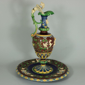 Minton Majolica Cellini Ewer & Stand