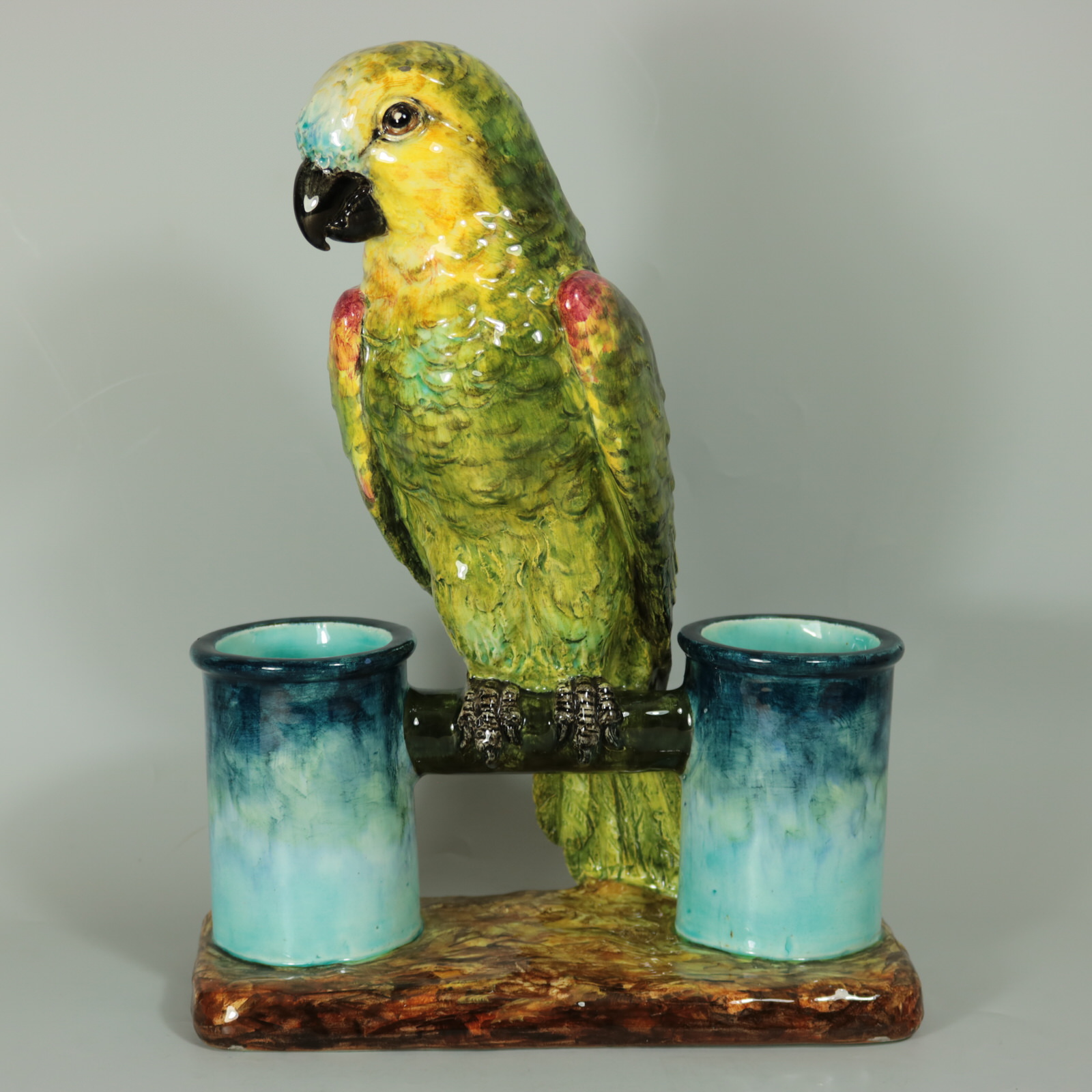 Delphin Massier Majolica Parrot Figural Vase - ID#22639 Image 1