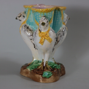 English Majolica Bird Triple Throated Vase