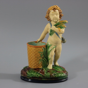 Brownfield Majolica Putti Figural Posy Vase