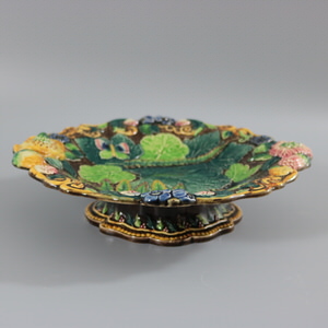 Alcock Majolica Flower And Leaf Oval Comport