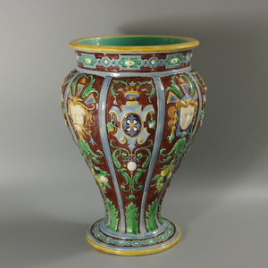 Large Minton Majolica Renaissance Style Masks Vase
