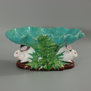 Minton Majolica Rabbits with Leaf Dish