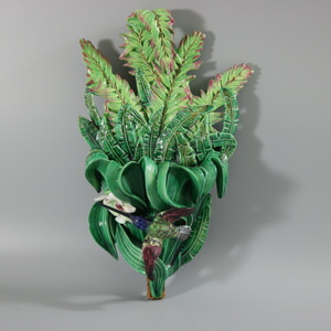 George Jones Majolica Hummingbird Wall Pocket