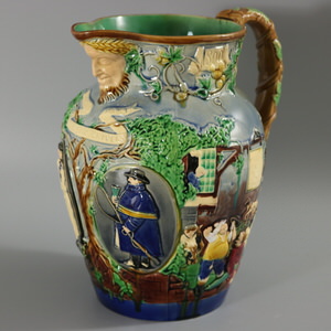 Rare Minton Majolica Two Drivers Pitcher