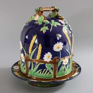 George Jones Majolica Cobalt Blue Daisy Cheese Keeper