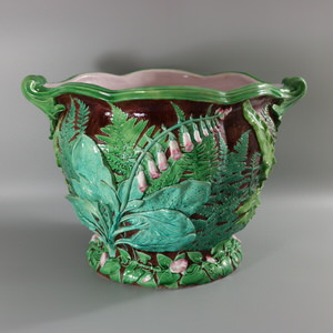 Minton Majolica Foxglove and Ferns Jardiniere