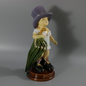 Brownfield Majolica Figure of a Child, Titled PAPA