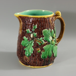 Minton Majolica Oak Jug/Pitcher with Snail Handle