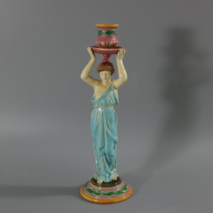 George Jones Majolica Egyptian Figural Candlestick