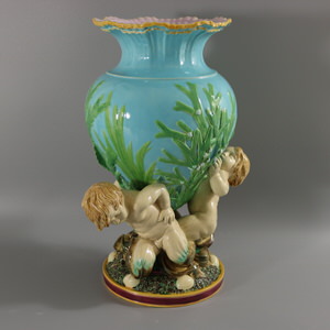 Minton Majolica Marine Vase with Merboys