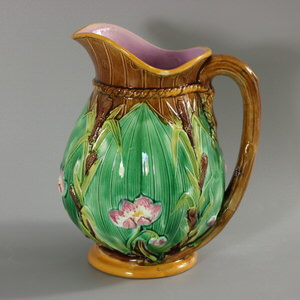 George Jones Majolica Bulrush and Lily Jug/Pitcher