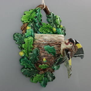 Hugo Lonitz Majolica Goldfinch Wall Pocket