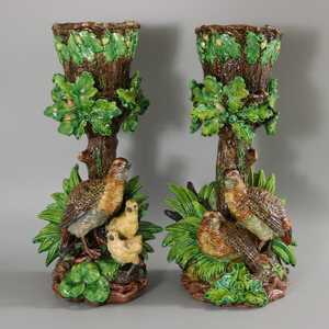 Pair Hugo Lonitz Partridge Stands with Original Pots