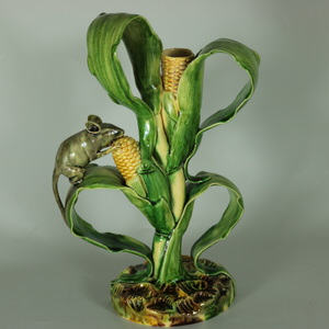 Mafra Palissy Majolica Sweetcorn Maize Mouse Candlestick