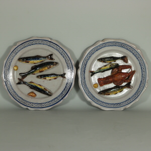 Pair Brard Palissy Majolica Palissy Fish Plates