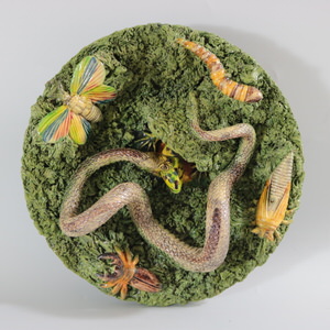 Cunha Palissy Majolica Plate with Snake & Lizard