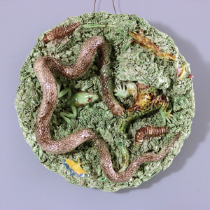Cuhna Palissy Majolica Lizard and Snake Plate