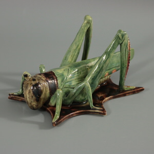 Rare Cunha Palissy Majolica Grasshopper Figure