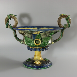 French Palissy Majolica Jardiniere with Snake Handles