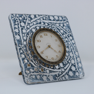Rene Lalique Glass 'Muguet' Clock with Blue Staining