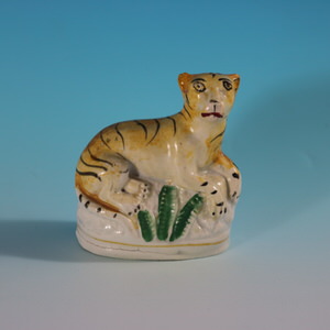 Staffordshire Pottery Recumbent Tiger Figure