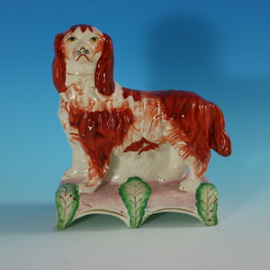 Staffordshire King Charles Spaniels on Leaf Base