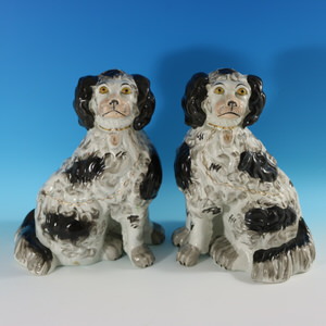 Pair Staffordshire Pottery 'Chunky' Black and White Spaniels