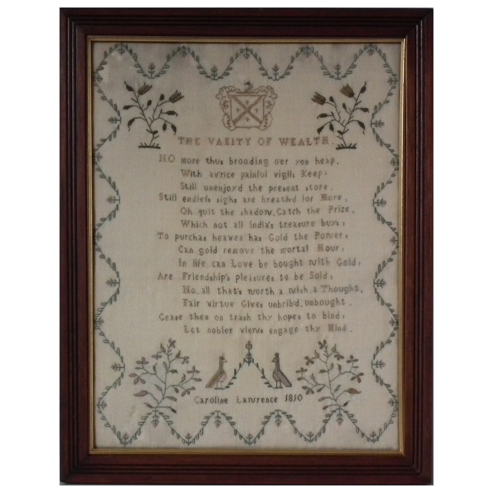 Antique Sampler, 1810, by Caroline Lawrence - ID#20747 Image 1