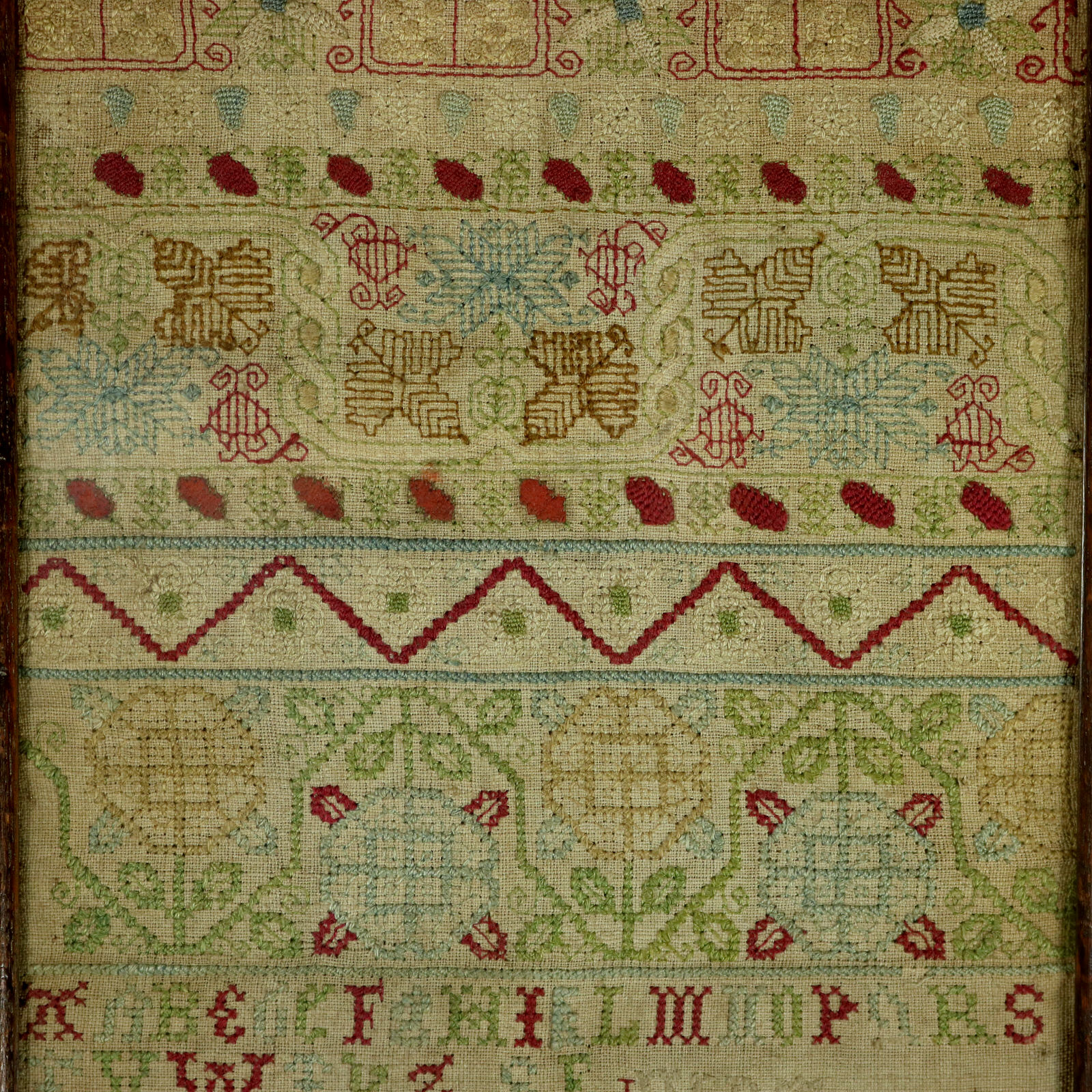 17thC Antique Band Sampler with Whitework, by S.F - ID#23111 Image 3