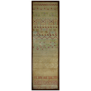 17thC Antique Band Sampler with Whitework, by S.F