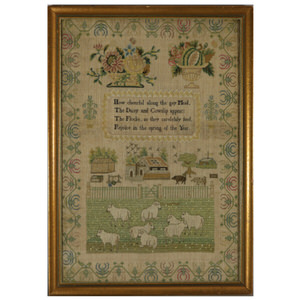 Georgian Sampler with Sheep in a Field