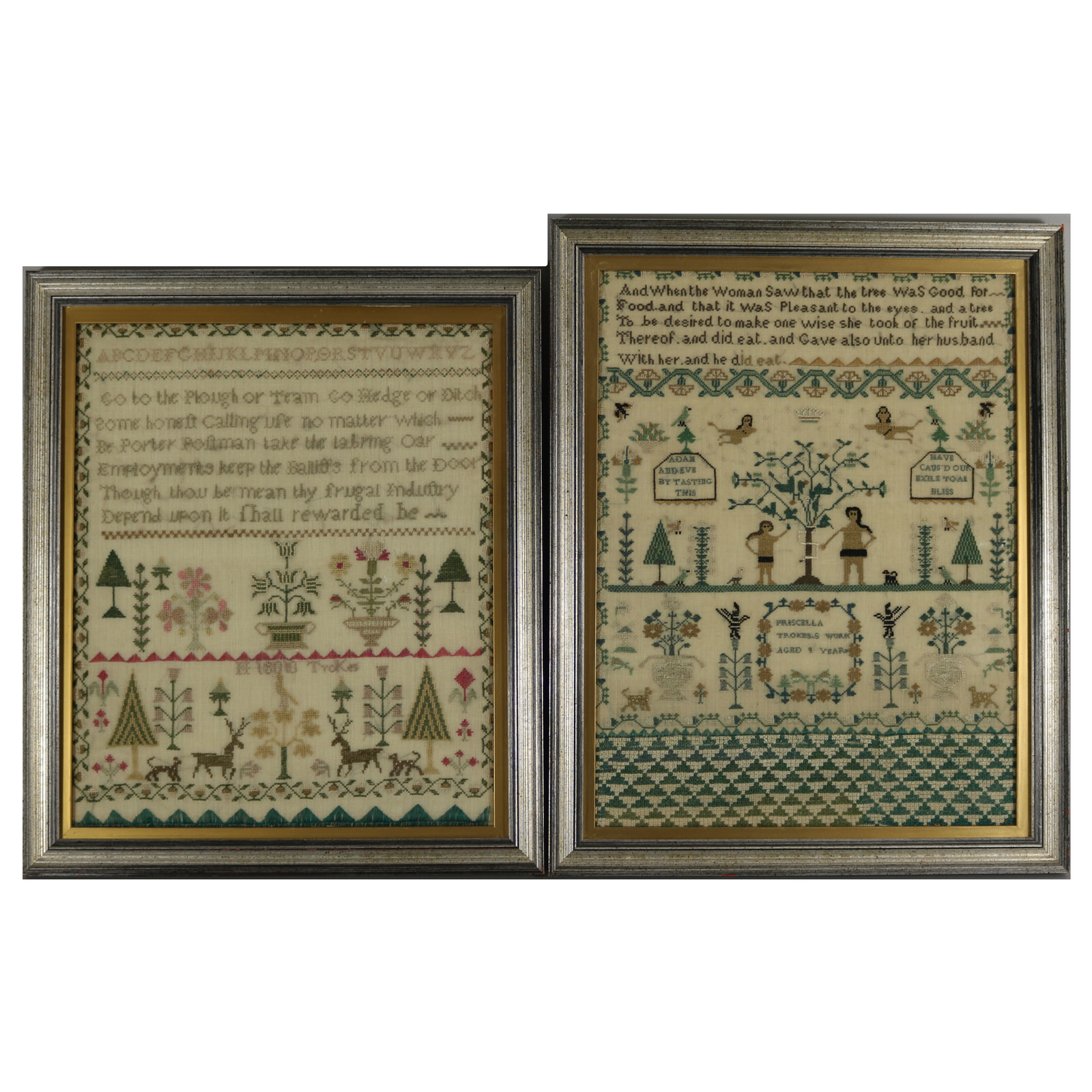 Pair of Sister Samplers, 1810, Priscella and H Trokes - ID#23131 Image 1