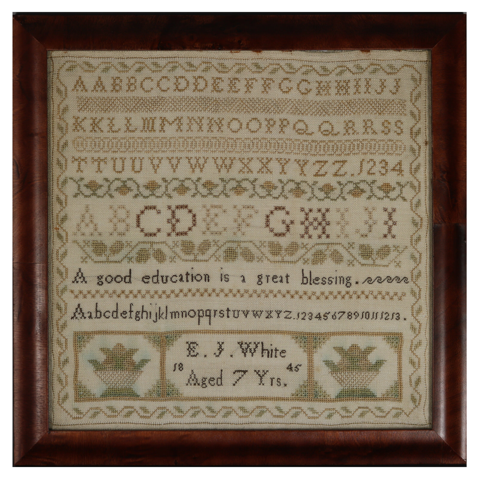 Antique Norfolk Sampler, 1845, by EJ White - ID#23190 Image 1