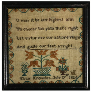 Miniature Antique Sampler, 1824, Eliza Knowles