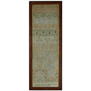 Antique Band Sampler, dated 1678, stitched by EV