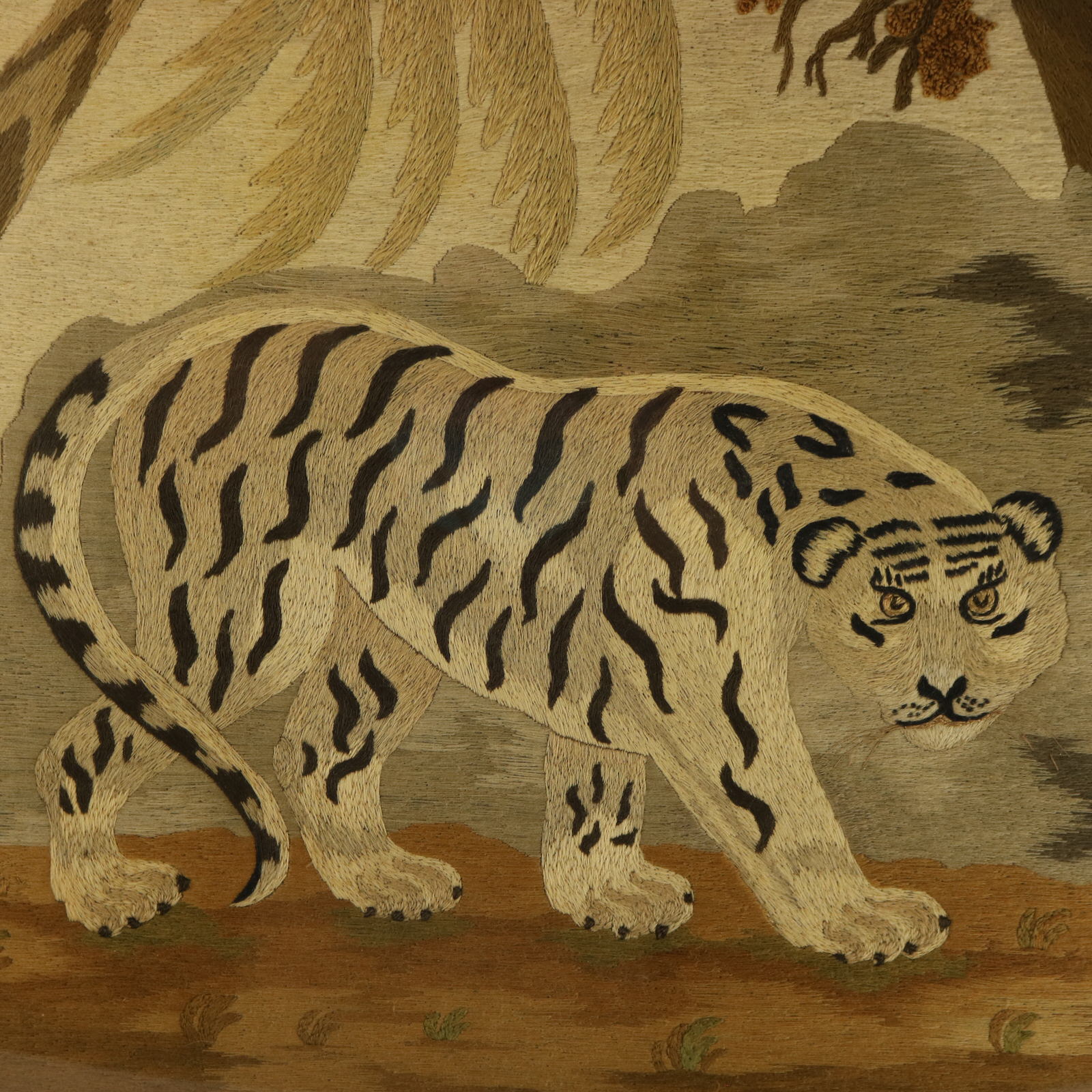 Victorian Woolwork Embroidered Picture of a Tiger - ID#22381 Image 3