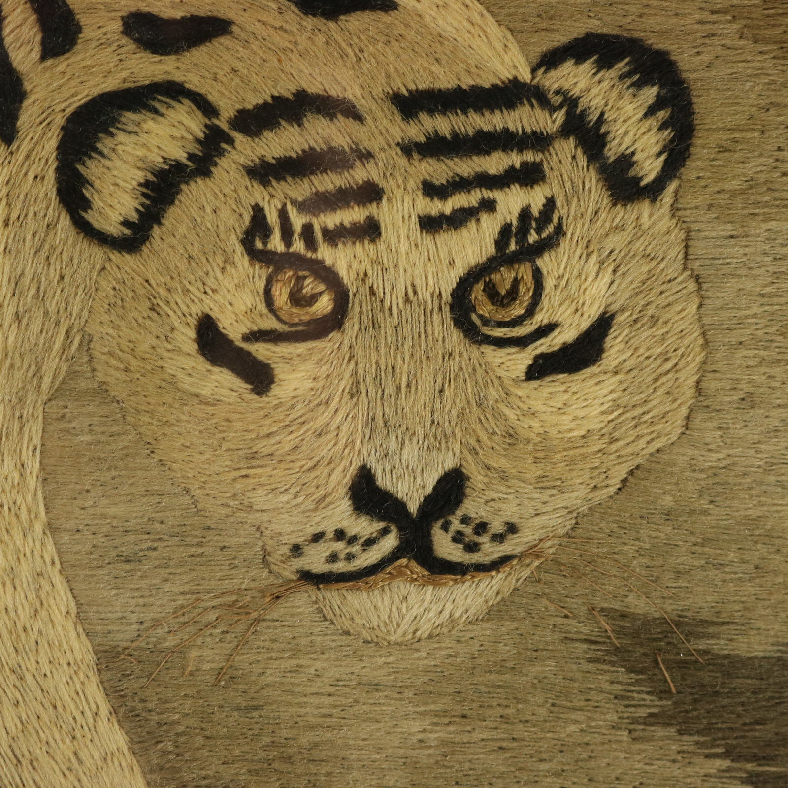 Victorian Woolwork Embroidered Picture of a Tiger - ID#22381 Image 5