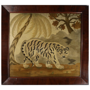 Victorian Woolwork Embroidered Picture of a Tiger