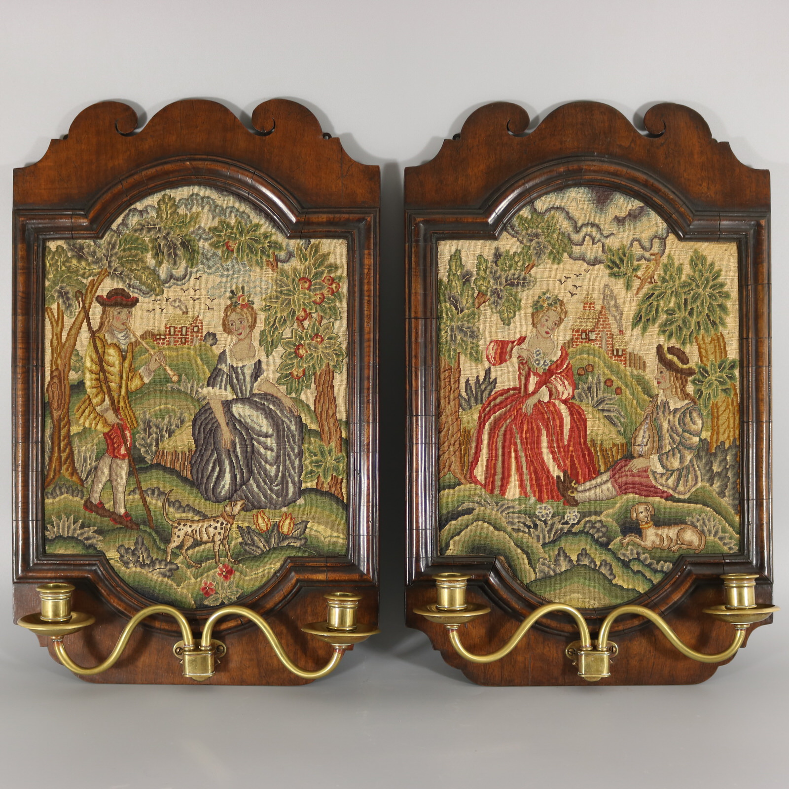 Pair of English Petit Point Needlework Picture Panels - ID#22788 Image 1
