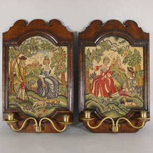 Pair of English Petit Point Needlework Picture Panels