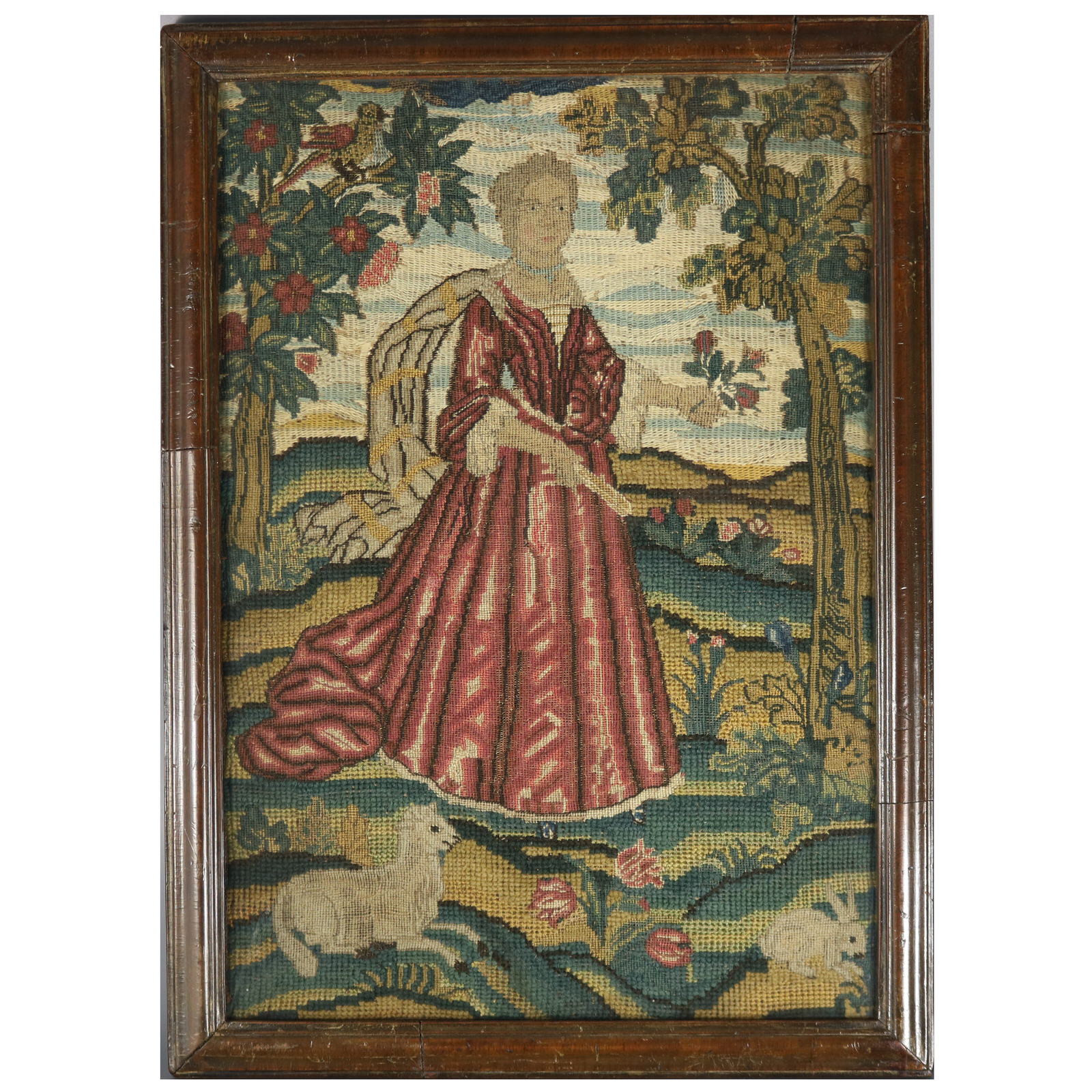 18th Century Silkwork Embroidery Picture of a Well Dressed Lady - ID#22966 Image 1