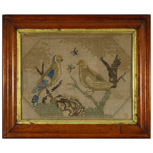 Antique Embroidered Picture of a Pair of Birds.