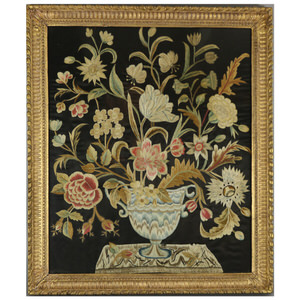 Georgian Silkwork Embroidery of flowers in a Vase