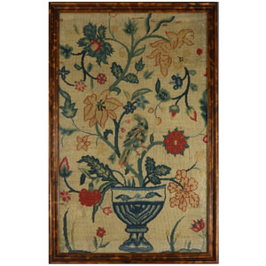 17thC Gros Point Embroidery - Vase of Flowers with a Bird