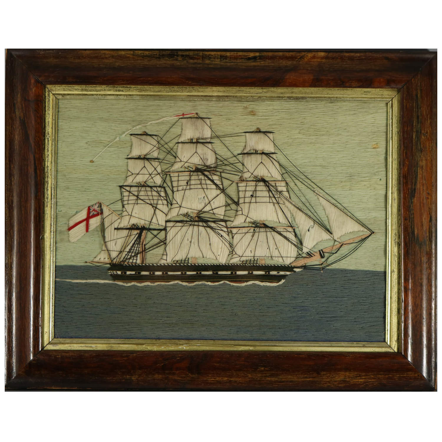 Antique Woolie Sailor's Woolwork Embroidery of a Ship - ID#23297 Image 1
