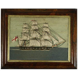 Antique Woolie Sailor's Woolwork Embroidery of a Ship