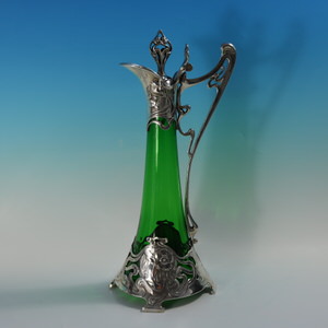 Art Nouveau WMF Claret Jug with Green Glass Liner