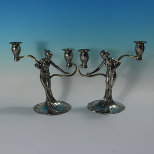 Pair of WMF Maidens Figural Candlesticks
