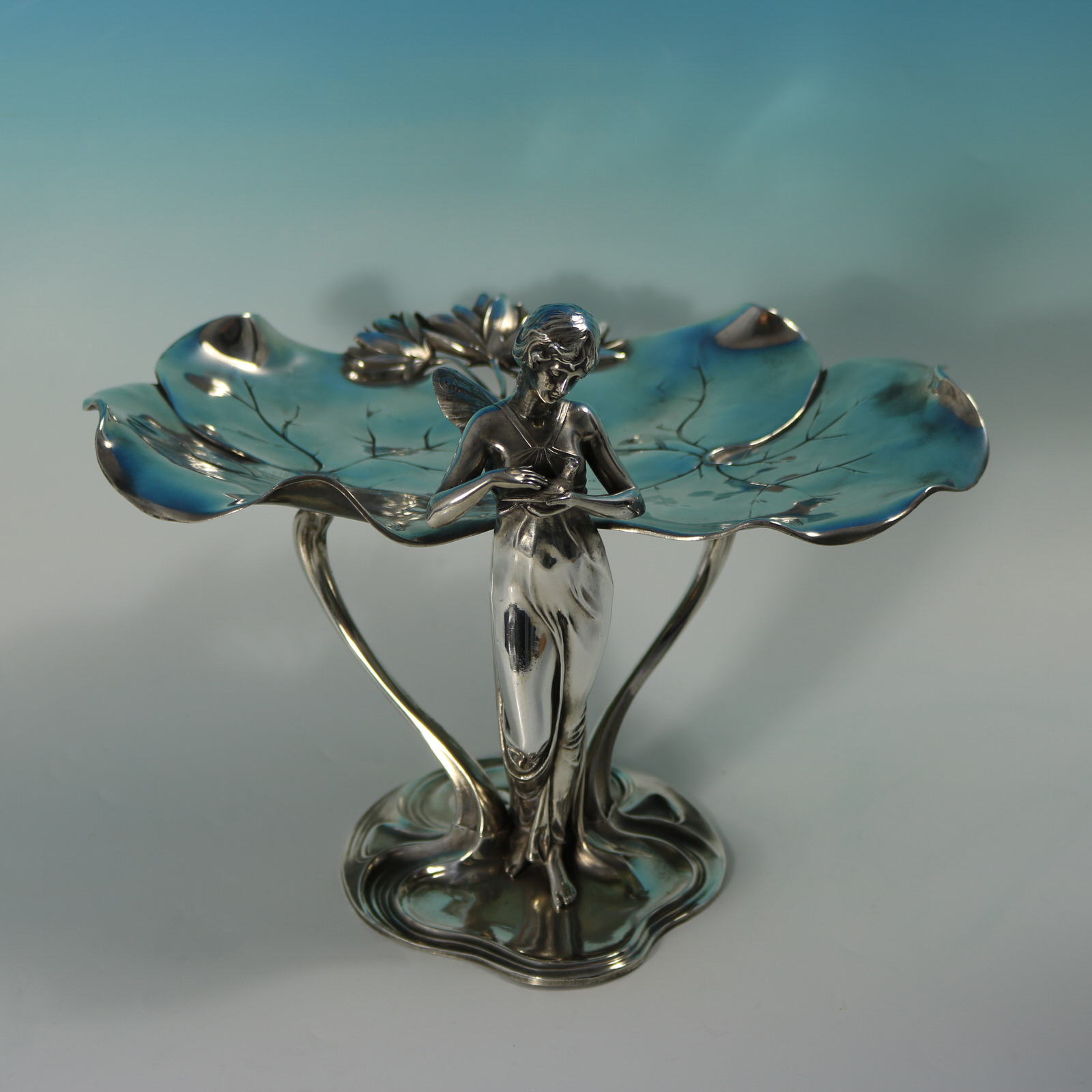 Art Nouveau WMF Fairy With Dove, Lily Visiting Card Tray - ID#23328 Image 1